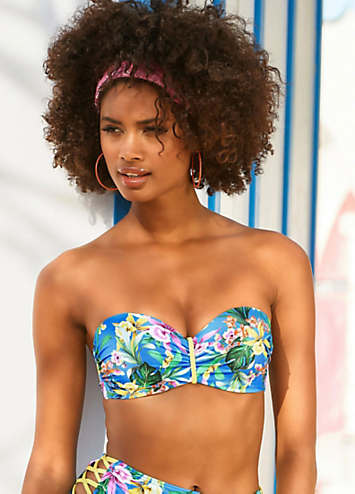 Venice Beach Tropical Print Underwired Bandeau Bikini Top LASCANA