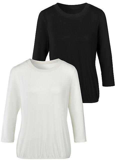 LASCANA Pack of 2 Elasticated Hem Three-Quarter Length Sleeve Top