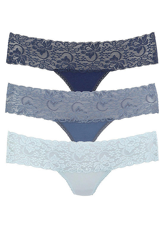 Vivance Pack of 3 Wide Lace Waistband Thongs