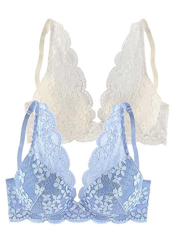 Blue/White - Lace Bras 2 Pack